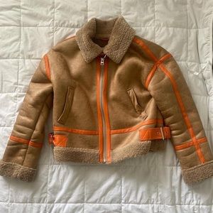 Tan Brown Fur Faux Leather Jacket